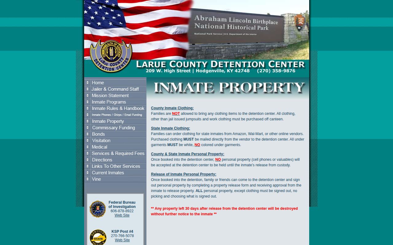 LaRue County Detention Center property deadline after release