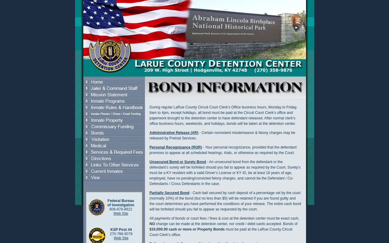 LaRue County Detention Center bond release instructions