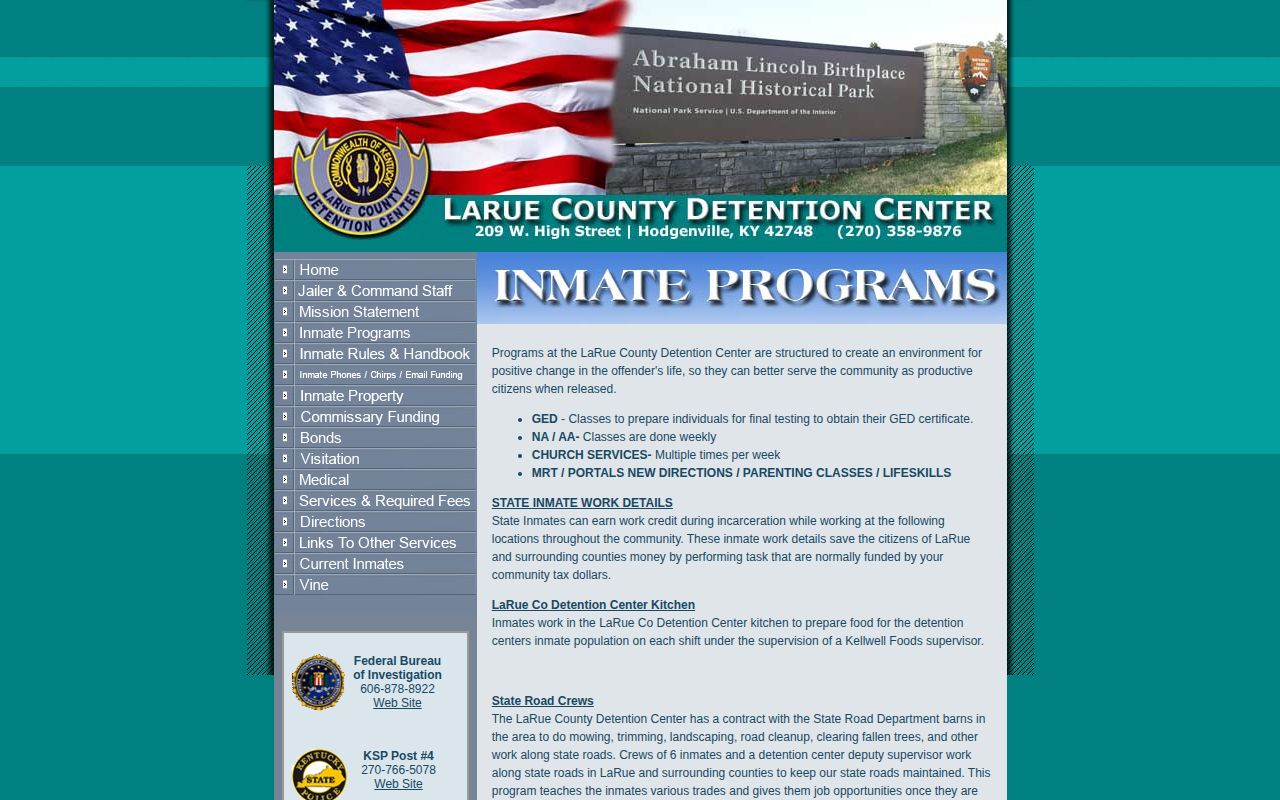 LaRue County Detention Center programs before release