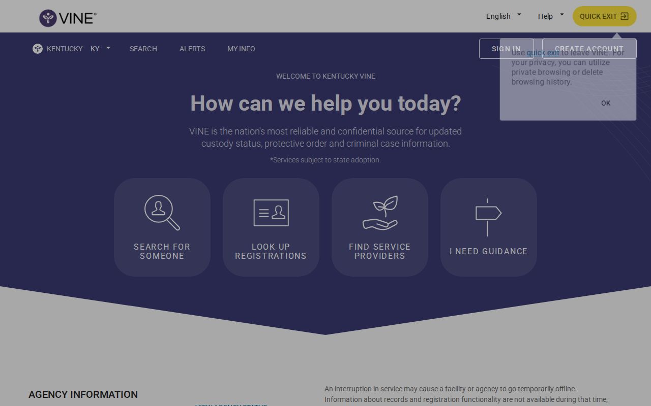 LaRue County VINELink release check search interface